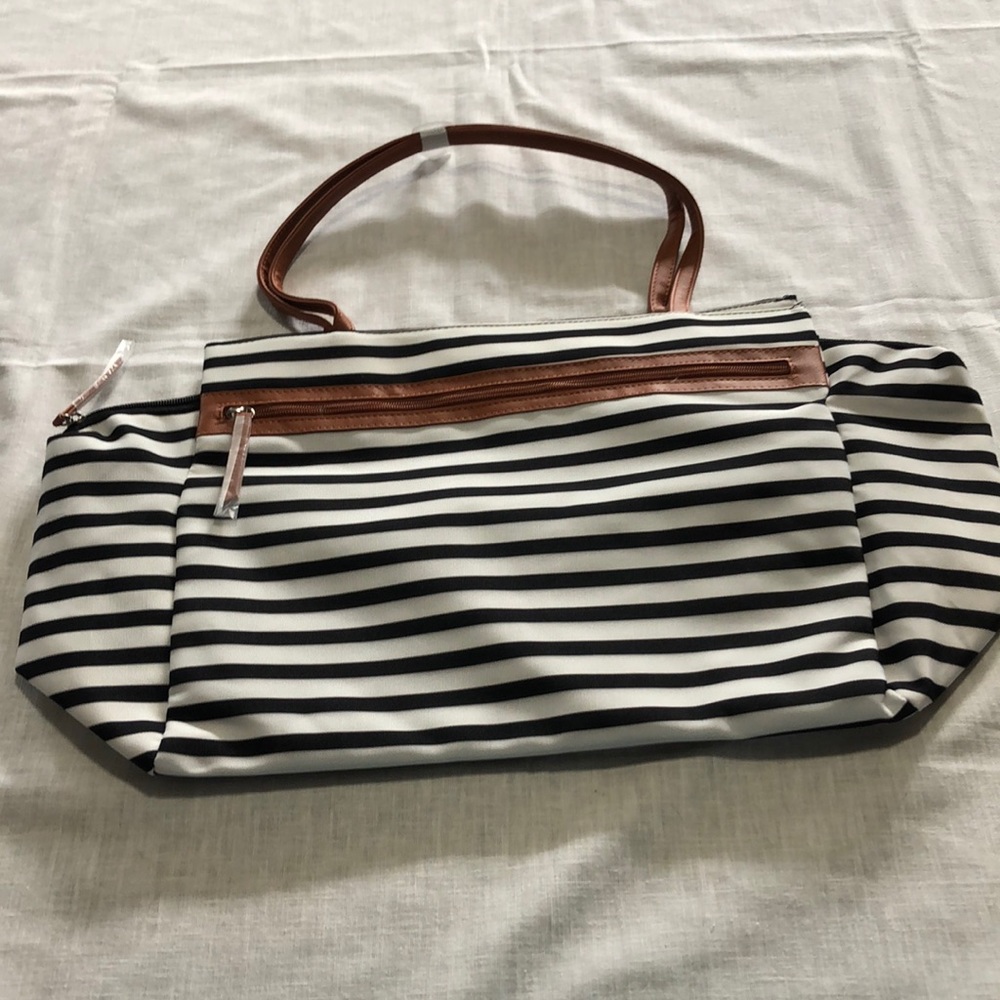 Black and white stripe tote